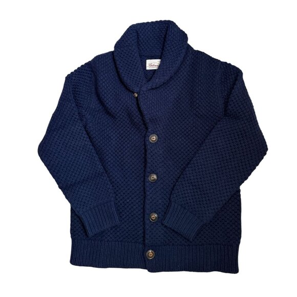 Bolivares Wool Knit Cardigan Chunky Navy Blue Made in Peru Shawl Collar Sweater - Picture 1 of 7